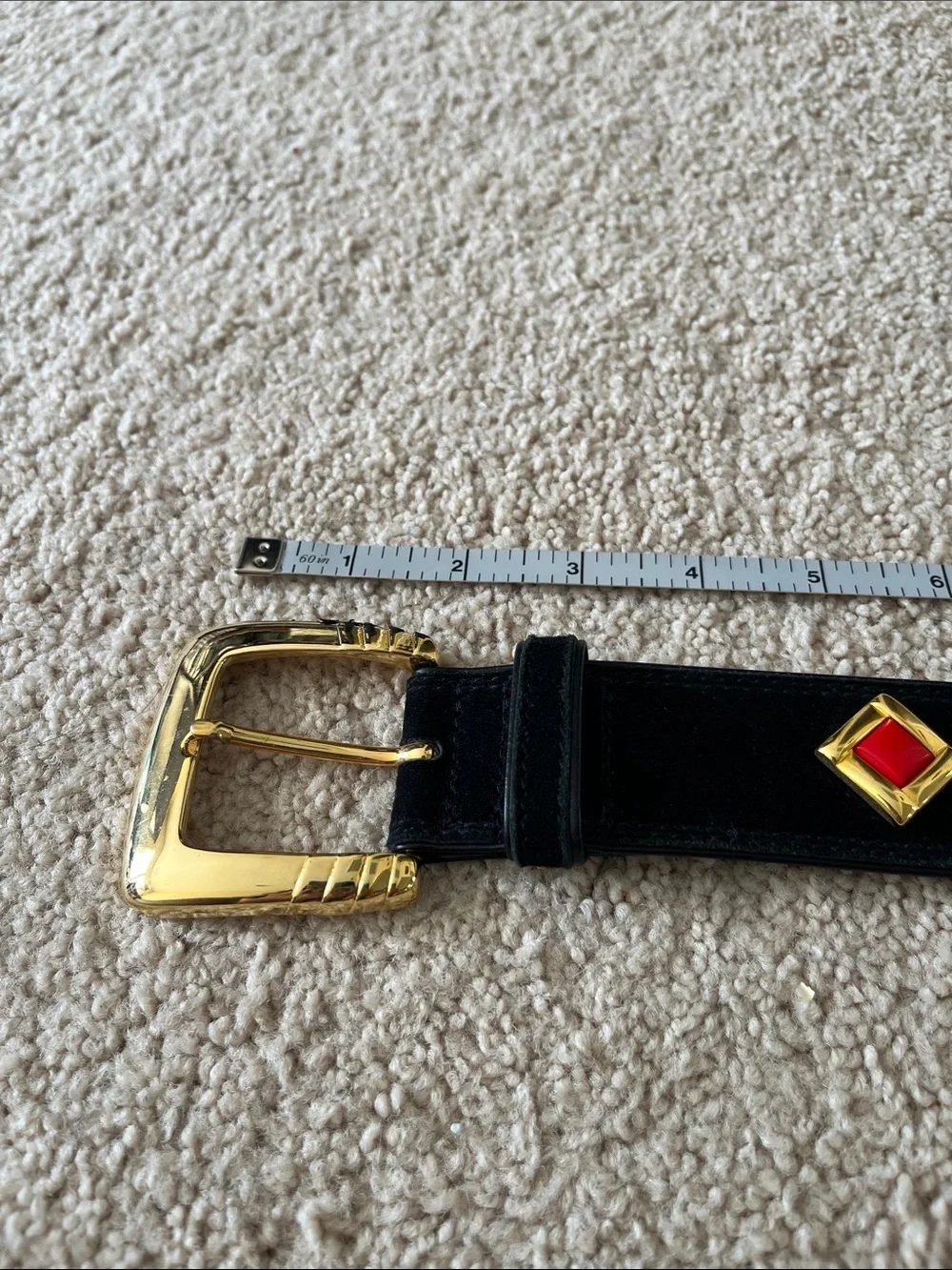 Black suede gold buckle